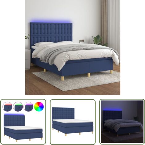 The Living Store Boxspringbett mit Matratze & LED Blau 140x190 cm Stoff - Boxspringbett - Schlafsystem - Doppelbett - Lattenrost - Bettauflage