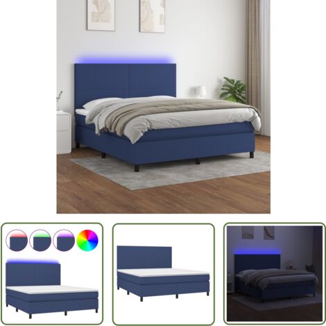 The Living Store Boxspringbett mit Matratze & LED Blau 180x200 cm Stoff - Boxspringbett - Doppelbett - Schlafsystem - Bettenrahmen - Lattenrost