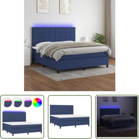 The Living Store Boxspringbett mit Matratze & LED Blau 180x200 cm Stoff - Boxspringbett - Doppelbett - Schlafsystem - Lattenrost - Bettrahmen
