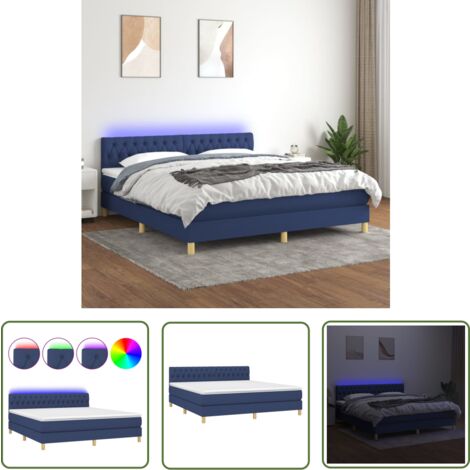 The Living Store Boxspringbett mit Matratze & LED Blau 180x200 cm Stoff - Boxspringbett - Doppelbett - Schlafsystem - Lattenrost - Bettsofa