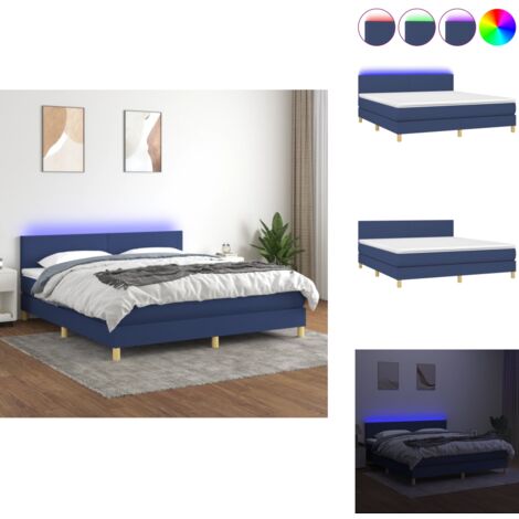 The Living Store Boxspringbett mit Matratze & LED Blau 180x200 cm Stoff - Matratze