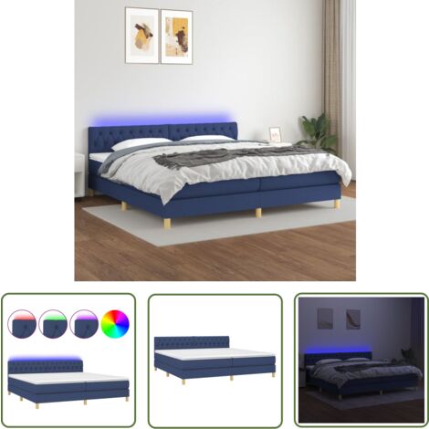 The Living Store Boxspringbett mit Matratze & LED Blau 200x200 cm Stoff - Boxspringbett - Doppelbett - Schlafsofa - Bettenrahmen - Lattenrost