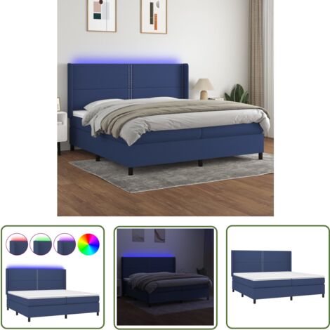 The Living Store Boxspringbett mit Matratze & LED Blau 200x200 cm Stoff - Boxspringbett - Doppelbett - Schlafsofa - Bettenrahmen - Lattenrost