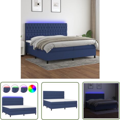 The Living Store Boxspringbett mit Matratze & LED Blau 200x200 cm Stoff - Boxspringbett - Doppelbett - Schlafsofa - Bettenrahmen - Lattenrost
