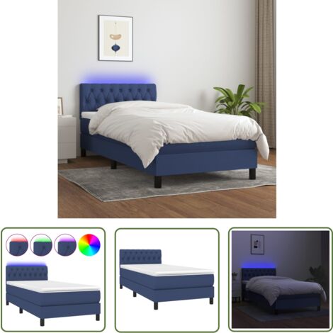 The Living Store Boxspringbett mit Matratze & LED Blau 90x190 cm Stoff - Boxspringbett - Doppelbett - Schlafsofa - Lattenrost - Bettsystem