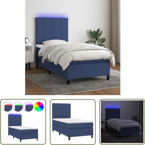 The Living Store Boxspringbett mit Matratze & LED Blau 90x190 cm Stoff - Boxspringbett - Doppelbett - Schlafsystem - Lattenrost - Bettauflage