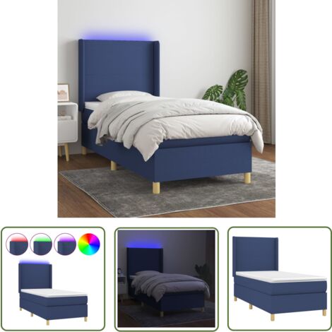 The Living Store Boxspringbett mit Matratze & LED Blau 90x200 cm Stoff - Boxspringbett - Schlafsystem - Doppelbett - Einzelbett - Blau