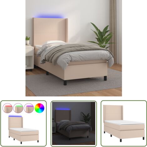 The Living Store Boxspringbett mit Matratze & LED Cappuccino-Braun 100x200cm - Boxspringbett - Bettenrahmen - Lederbettwäsche - Luxusbett - Doppelbett