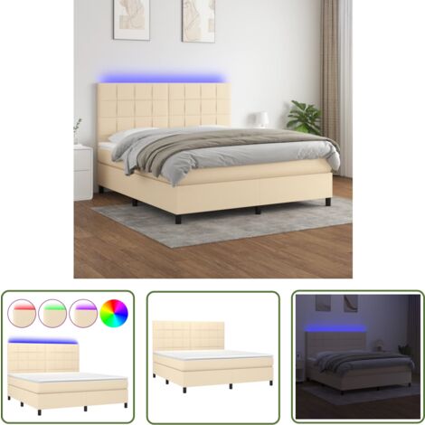 The Living Store Boxspringbett mit Matratze & LED Creme 160x200 cm Stoff - Boxspringbett - Betten - Schlafräume - Cremefarbenes Bett - Doppelbett