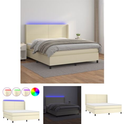 The Living Store Boxspringbett mit Matratze & LED Creme 180x200 cm Kunstleder -  Betten & Bettgestelle