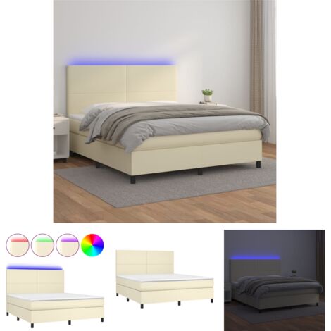 The Living Store Boxspringbett mit Matratze & LED Creme 180x200 cm Kunstleder -  Betten & Bettgestelle