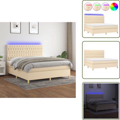 The Living Store Boxspringbett mit Matratze & LED Creme 180x200 cm Stoff - Matratze