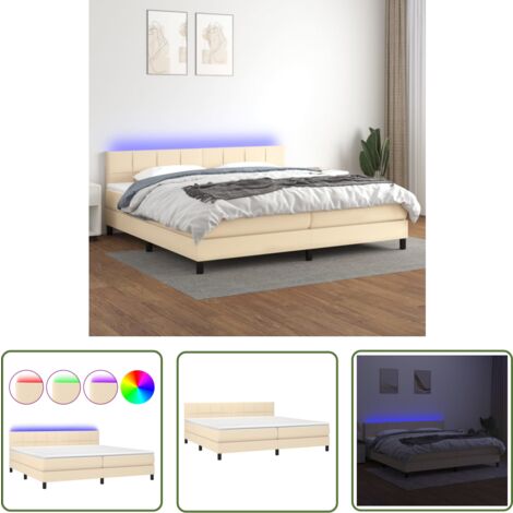 The Living Store Boxspringbett mit Matratze & LED Creme 200x200 cm Stoff - Boxspringbett - Doppelbett - Cremefarbenes Bett - Bettrahmen - Lattenrost