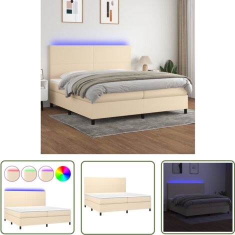 The Living Store Boxspringbett mit Matratze & LED Creme 200x200 cm Stoff - Boxspringbett - Doppelbett - Cremefarbenes Bett - Bettsofa - Lattenrost