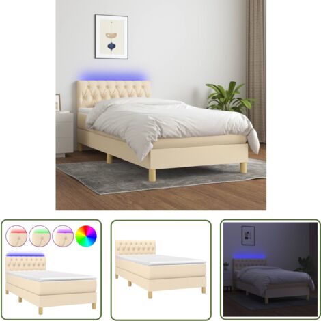 The Living Store Boxspringbett mit Matratze & LED Creme 90x190 cm Stoff - Boxspringbett - Betten - Schlafräume - Cremefarbenes Bett - Lattenrost