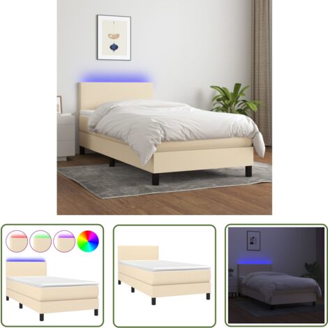 The Living Store Boxspringbett mit Matratze & LED Creme 90x200 cm Stoff - Boxspringbett - Betten - Schlafräume - Cremefarbenes Bett - Lattenrost