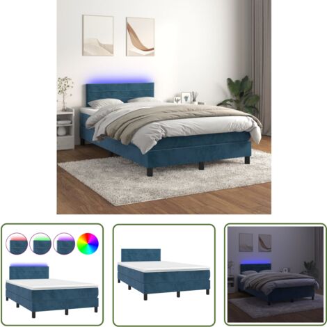 The Living Store Boxspringbett mit Matratze & LED Dunkelblau 120x200 cm Samt - Boxspringbett - Doppelbett - Samtbett - Samt - Luxusbett