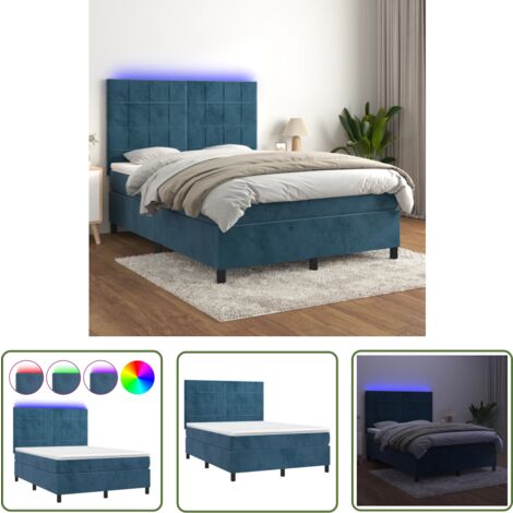 The Living Store Boxspringbett mit Matratze & LED Dunkelblau 140x200 cm Samt - Boxspringbett - Doppelbett - Samtbett - Samt - Luxusbett