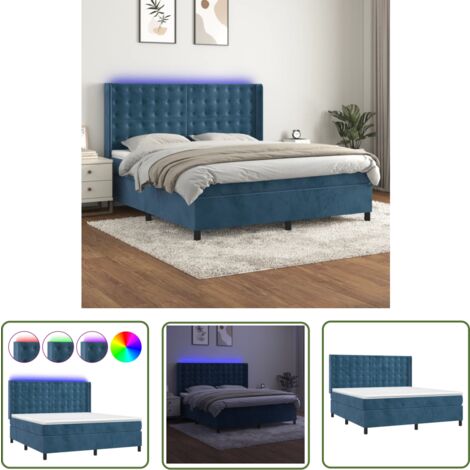 The Living Store Boxspringbett mit Matratze & LED Dunkelblau 180x200 cm Samt - Boxspringbett - Doppelbett - Samtbett - Luxusbett - Bettenrahmen
