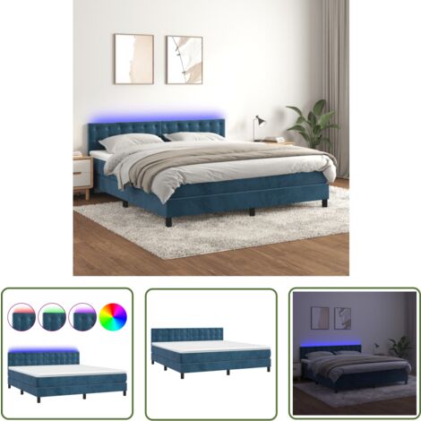 The Living Store Boxspringbett mit Matratze & LED Dunkelblau 180x200 cm Samt - Boxspringbett - Doppelbett - Samtbett - Luxusbett - Schlafsystem