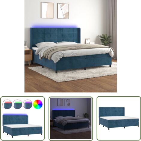The Living Store Boxspringbett mit Matratze & LED Dunkelblau 200x200 cm Samt - Boxspringbett - Doppelbett - Samtbett - Luxusbett - Bettenrahmen