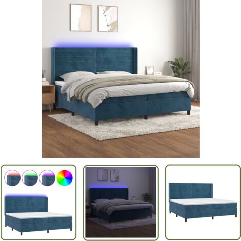 The Living Store Boxspringbett mit Matratze & LED Dunkelblau 200x200 cm Samt - Boxspringbett - Doppelbett - Samtbett - Luxusbett - Schlafsofa