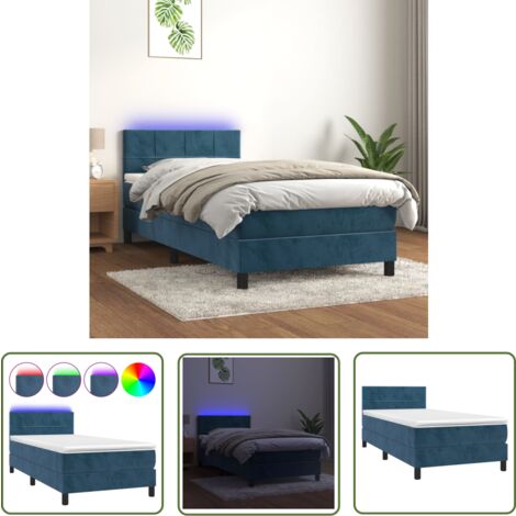 The Living Store Boxspringbett mit Matratze & LED Dunkelblau 90x190 cm Samt - Boxspringbett - Samtbettwäsche - Doppelbett - Liegefläche 90x190 Cm - LED Beleuchtung