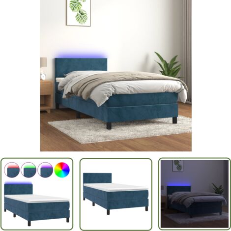 The Living Store Boxspringbett mit Matratze & LED Dunkelblau 90x200 cm Samt - Boxspringbett - Doppelbett - Samtbett - Luxusbett - Schlafsystem