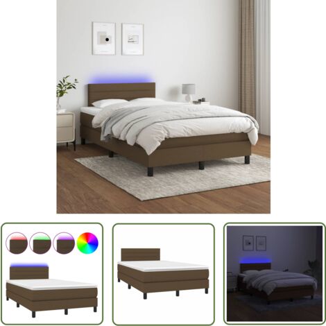 The Living Store Boxspringbett mit Matratze & LED Dunkelbraun 120x200 cm Stoff - Boxspringbett - Doppelbett - Betten - Schlafräume - Möbel