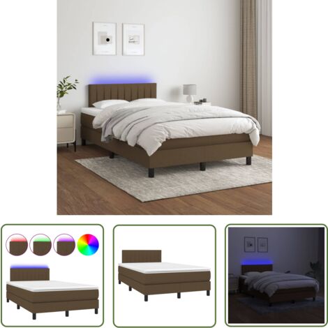 The Living Store Boxspringbett mit Matratze & LED Dunkelbraun 120x200 cm Stoff - Boxspringbett - Doppelbett - Bettenrahmen - Lattenrost - Massivholzmöbel