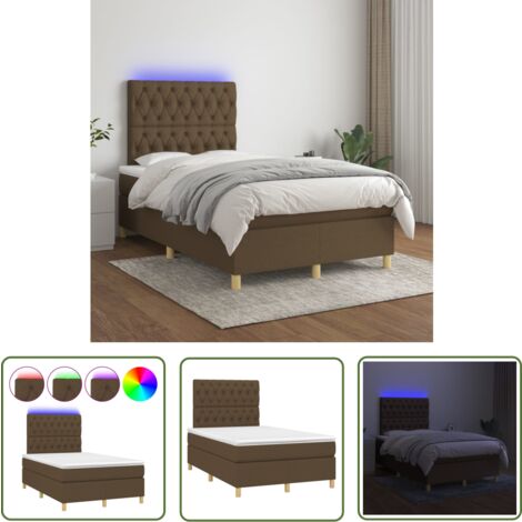 The Living Store Boxspringbett mit Matratze & LED Dunkelbraun 120x200 cm Stoff - Boxspringbett - Doppelbett - Lattenrost - Bettsofa - Schlafsystem