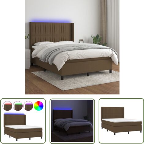 The Living Store Boxspringbett mit Matratze & LED Dunkelbraun 140x190 cm Stoff - Boxspringbett - Doppelbett - Bettenrahmen - Lattenrost - Matratze