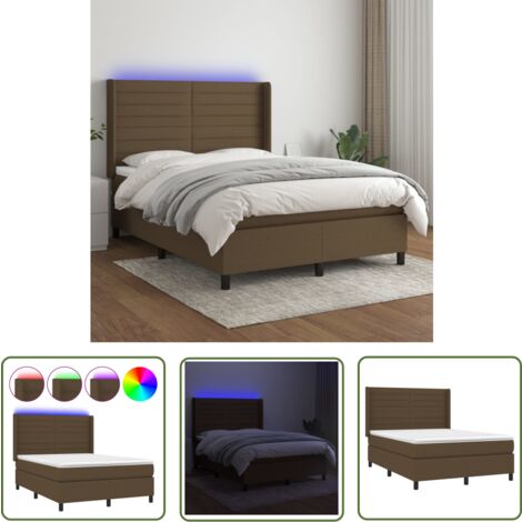 The Living Store Boxspringbett mit Matratze & LED Dunkelbraun 140x190 cm Stoff - Boxspringbett - Doppelbett - Lattenrost - Bettsofa - Schlafsystem