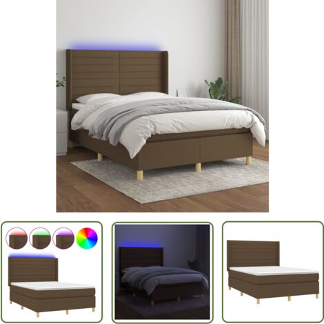 The Living Store Boxspringbett mit Matratze & LED Dunkelbraun 140x190 cm Stoff - Boxspringbett - Doppelbett - Schlafsofa - Lattenrost - Bettsystem