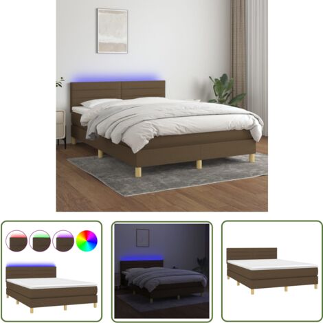 The Living Store Boxspringbett mit Matratze & LED Dunkelbraun 140x200 cm Stoff - Boxspringbett - Doppelbett - Lattenrost - Bettsofa - Massivholzbette