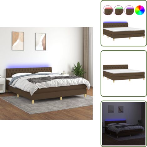 The Living Store Boxspringbett mit Matratze & LED Dunkelbraun 180x200 cm Stoff - Boxspringbett - Doppelbett - Lattenrost - Bettsofa - Massivholzmöbel