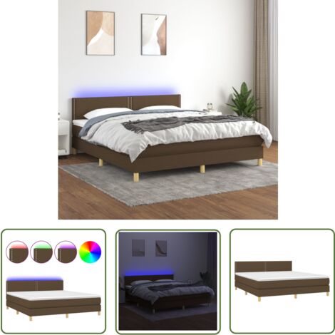 The Living Store Boxspringbett mit Matratze & LED Dunkelbraun 180x200 cm Stoff - Boxspringbett - Doppelbett - Lattenrost - Bettsofa - Schlafsystem