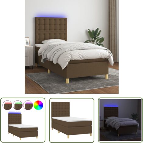 The Living Store Boxspringbett mit Matratze & LED Dunkelbraun 90x190 cm Stoff - Boxspringbett - Doppelbett - Lattenrost - Bettsofa - Schlafsystem
