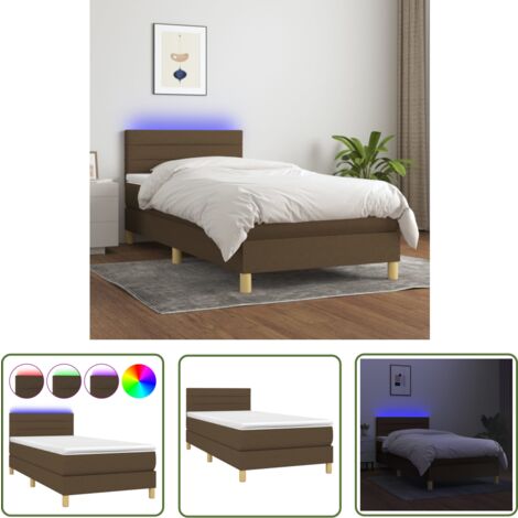 The Living Store Boxspringbett mit Matratze & LED Dunkelbraun 90x200 cm Stoff - Boxspringbett - Doppelbett - Schlafraumgestaltung - Bettenausstattung - Lattenrost