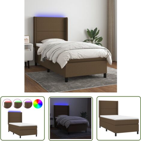 The Living Store Boxspringbett mit Matratze & LED Dunkelbraun 90x200 cm Stoff - Schlafzimmermöbel - Boxspringbett - Doppelbett - Bettenrahmen - Lattenrost
