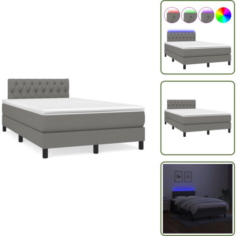 The Living Store Boxspringbett mit Matratze & LED Dunkelgrau 120x190 cm Stoff - Boxspringbett - Doppelbett - Bettenrahmen - Schlafraum - Liegefläche 120x190 Cm