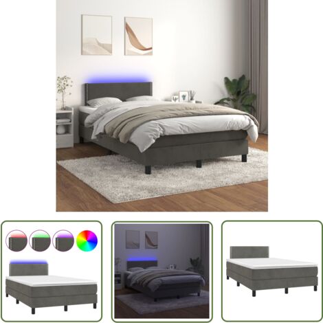 The Living Store Boxspringbett mit Matratze & LED Dunkelgrau 120x200 cm Samt - Boxspringbett - Doppelbett - Samtbett - Luxusbett - Bettenrahmen