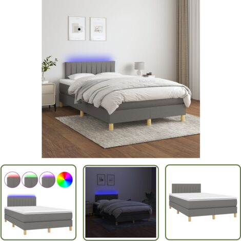 The Living Store Boxspringbett mit Matratze & LED Dunkelgrau 120x200 cm Stoff - Boxspringbett - Doppelbett - Schlafsofa - Lattenrost - Bettrahmen