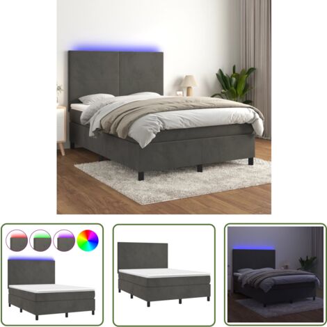 The Living Store Boxspringbett mit Matratze & LED Dunkelgrau 140x190 cm Samt - Boxspringbett - Doppelbett - Samtbett - Luxusbett - Bettrahmen