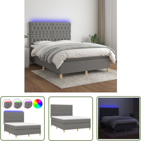 The Living Store Boxspringbett mit Matratze & LED Dunkelgrau 140x190 cm Stoff - Boxspringbett - Doppelbett - Lattenrost - Bettsofa - Schlafsystem