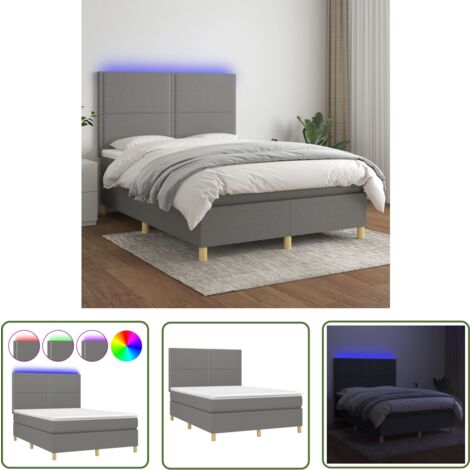The Living Store Boxspringbett mit Matratze & LED Dunkelgrau 140x200 cm Stoff - Boxspringbett - Doppelbett - Lattenrost - Bettsofa - Schlafsystem