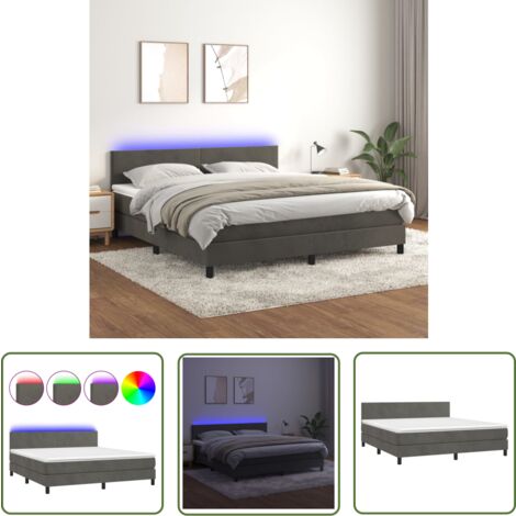 The Living Store Boxspringbett mit Matratze & LED Dunkelgrau 160x200 cm Samt - Boxspringbett - Doppelbett - Samtbett - Luxusbett - Schlafsofa