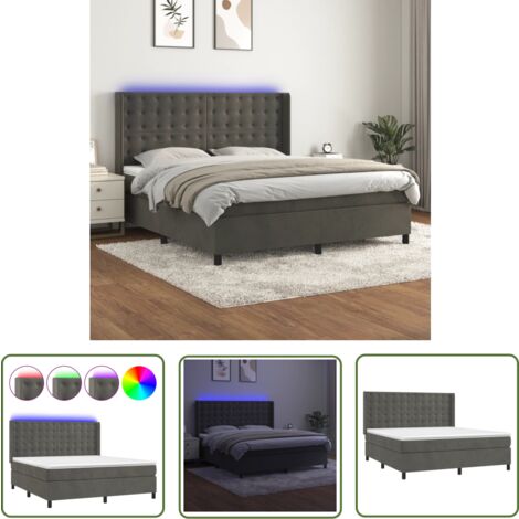 The Living Store Boxspringbett mit Matratze & LED Dunkelgrau 180x200 cm Samt - Boxspringbett - Doppelbett - Samtbett - Luxusbett - Bettenrahmen