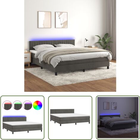 The Living Store Boxspringbett mit Matratze & LED Dunkelgrau 180x200 cm Samt - Boxspringbett - Doppelbett - Samtbett - Luxusbett - Bettrahmen
