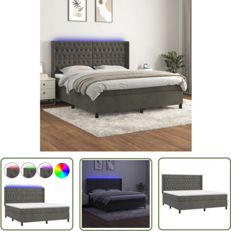 The Living Store Boxspringbett mit Matratze & LED Dunkelgrau 180x200 cm Samt - Boxspringbett - Doppelbett - Samtbett - Luxusbett - Schlafsofa